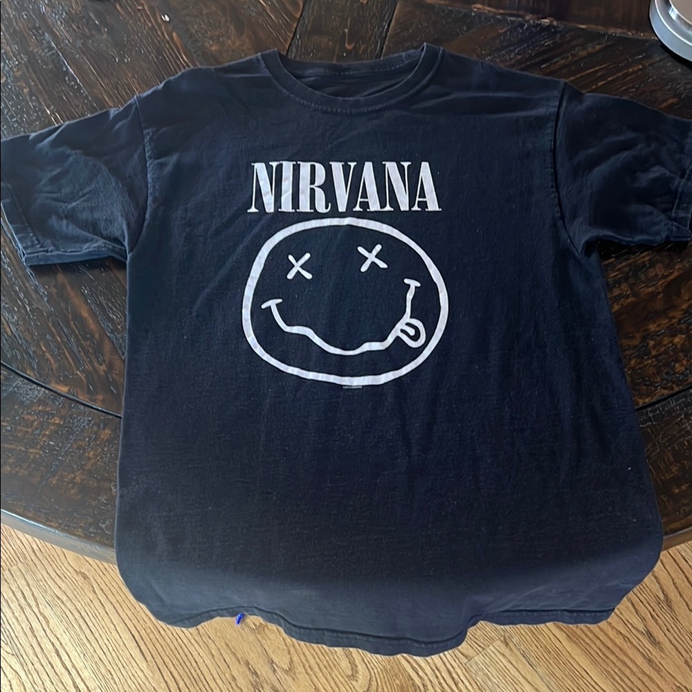 NIRVANA Black Tee with Iconic Smiley Face